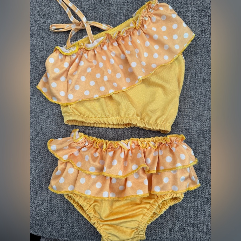 Sunny Yellow Polka and Ruffle Dot Kids Bikini Set Size 3T VGUC